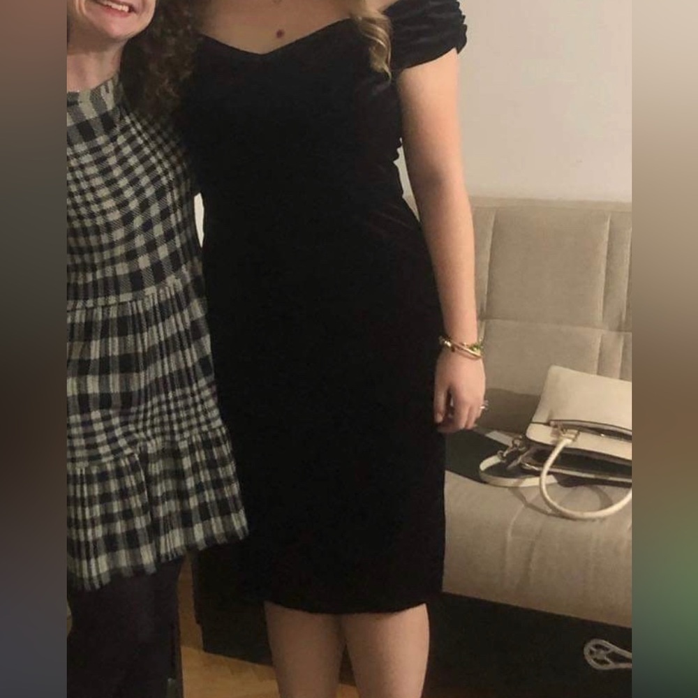 Size 12 Black Velvet Off Shoulder Midi Dress